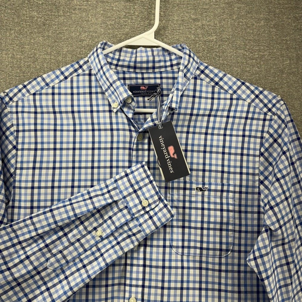 Vineyard Vines Long Sleeve Shirt Men Size Large Blue Plaid Button Up NEW $118